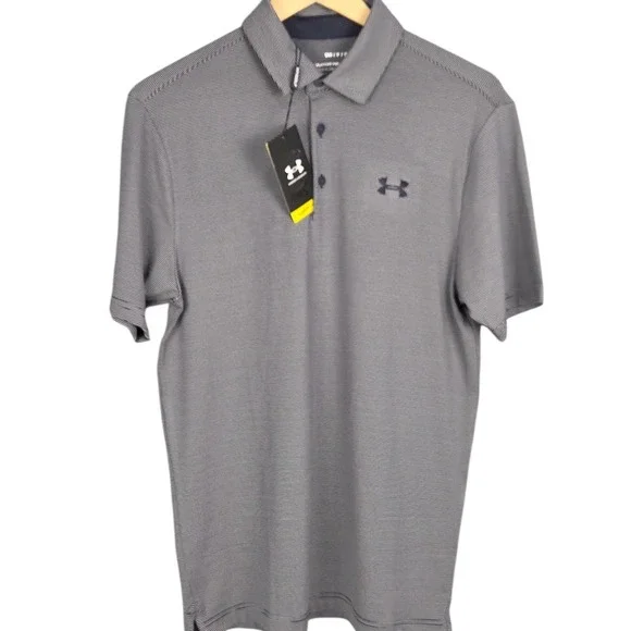Under Armour Playoff Golf Polo Mens Small Blue Stripe Performance Stretch NWT - Picture 2 of 10